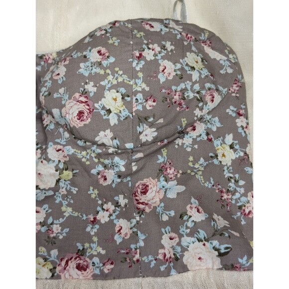Vtg Delias Dress Strapless Floral Bustier Top Cream and Gray Juniors Medium Y2K - Picture 6 of 15